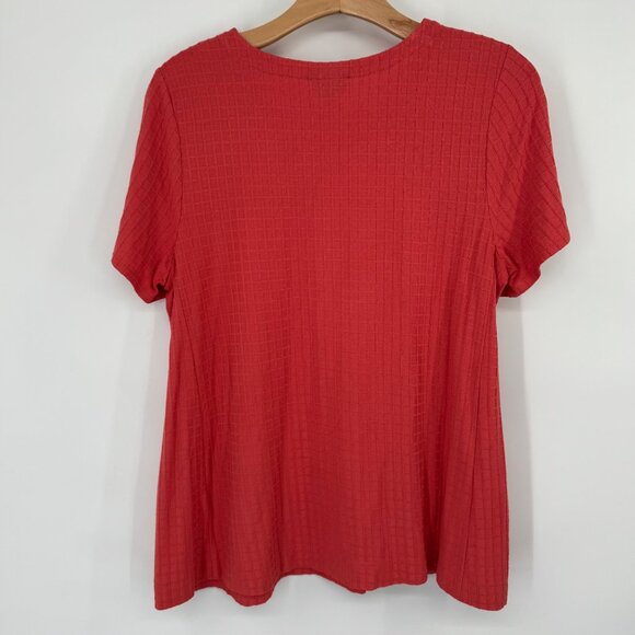 J. Jill Wearever  coral Short Sleeve Textured Knit Top Womens size Medium - Picture 9 of 13